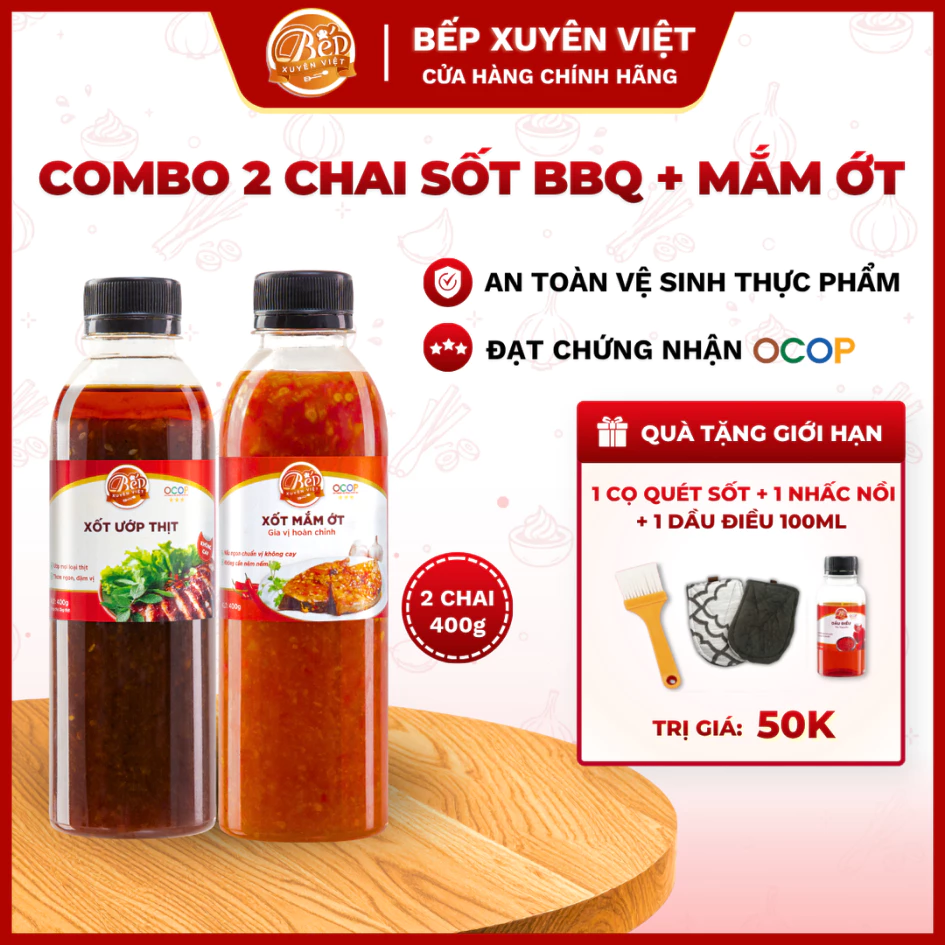 [HOẢ TỐC] Combo 2 vị Sốt ướp thịt nướng BBQ và Mắm ớt 400gr - dùng chế biến ngon cho 2-3kg thịt gà và hải sản