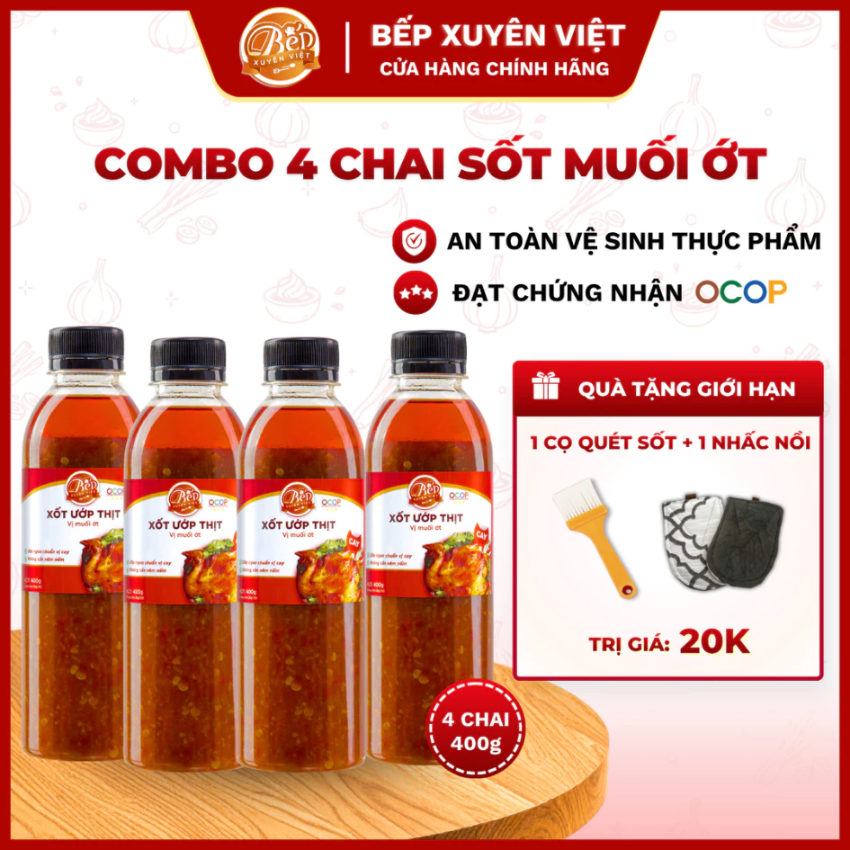 [HỎA TỐC] Combo 4 chai Muối ớt ướp nướng hải sản, tôm, mực dùng cho 2-3kg ướp nhanh tiện lợi 400g