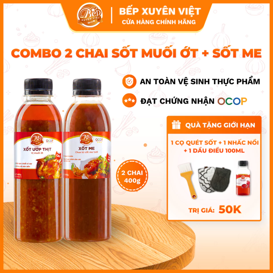 [HỎA TỐC] Combo 2 chai Sốt ướp thịt nướng Muối Ớt, Me chua ngọt dùng cho hải sản, tôm, heo ướp 2-3kg
