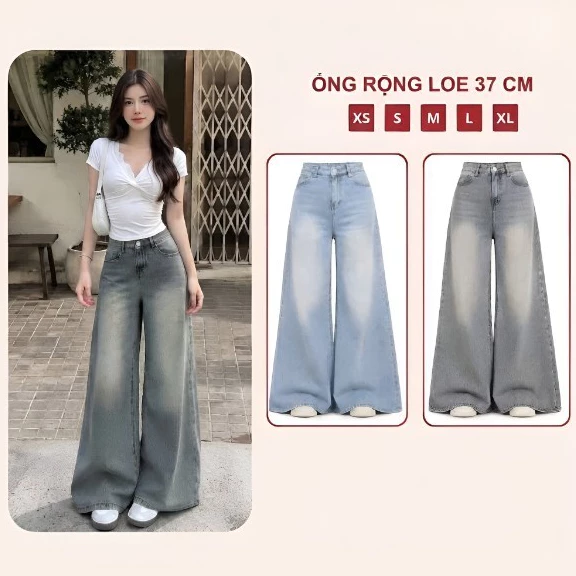 [DEAL HÀNG MỚI] Quần Jean Ống Rộng 37cm Màu Retro Cạp Cao Siêu Tôn Dáng, Quần Bò Ống LOE RỘNG Đủ Size Nhiều Màu_Ống 37cm