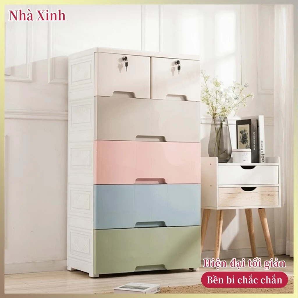 Tủ Quần Áo Cho Bé Đa Tầng Nhựa PP Chịu Lực Màu Macaron Có Bánh Xe Tiện Lợi Chính Hãng Phong Cách Hàn Quốc