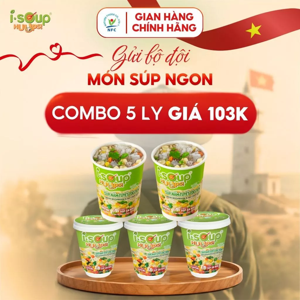 [MUA 5 GIÁ 103K] ISoup Huups Combo 5 Ly Súp Nấm Tuyết Tóc Tiên Ăn Liền Sấy Thắng Hoa - 5Ly x 10G