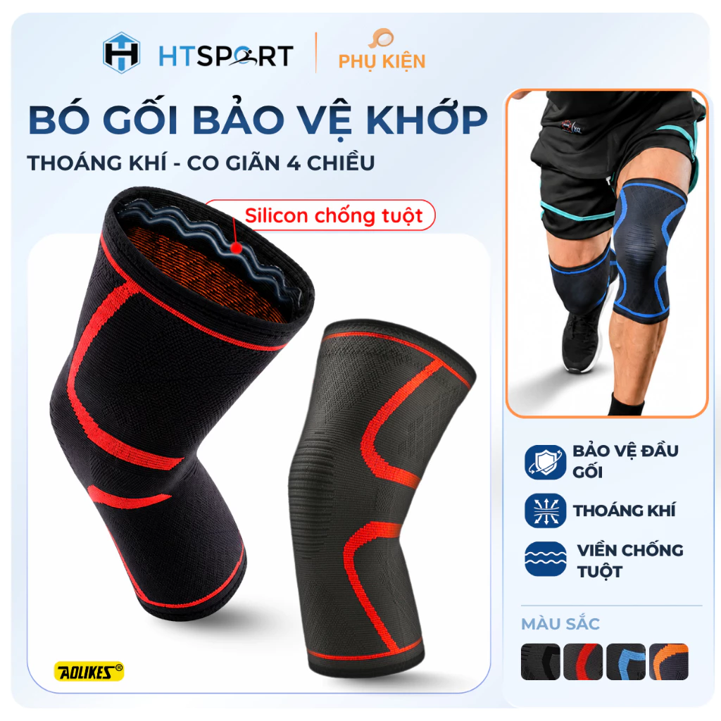 Bó Gối Thể Thao Aolikes A-7718, Đai Bảo Vệ Khớp Gối Co Giãn Tốt, Hỗ Trợ Vận Động Thể Thao, Tập Gym, Yoga