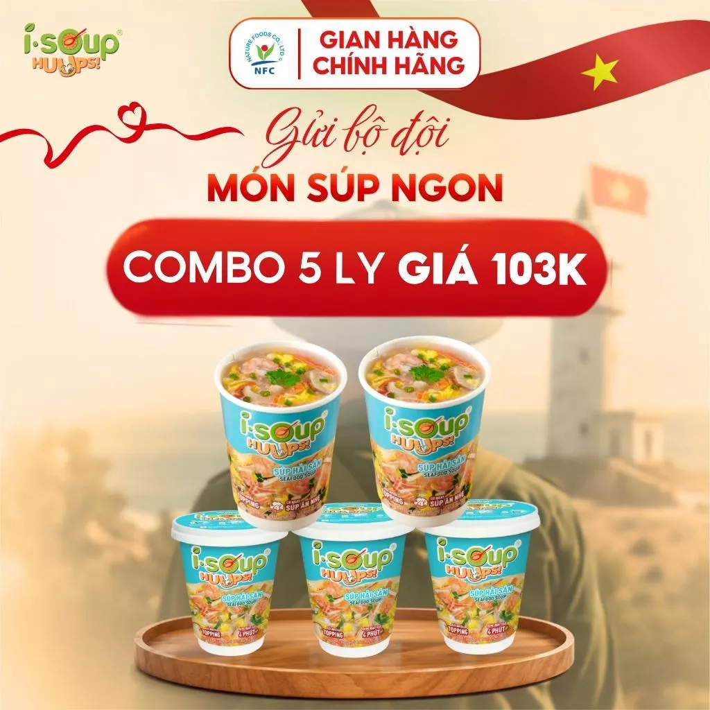 [MUA 5 GIÁ 103K] ISoup Huups Combo 5 Ly Súp Hải Sản  Ăn Liền Sấy Thăng Hoa - 5Ly x 14G