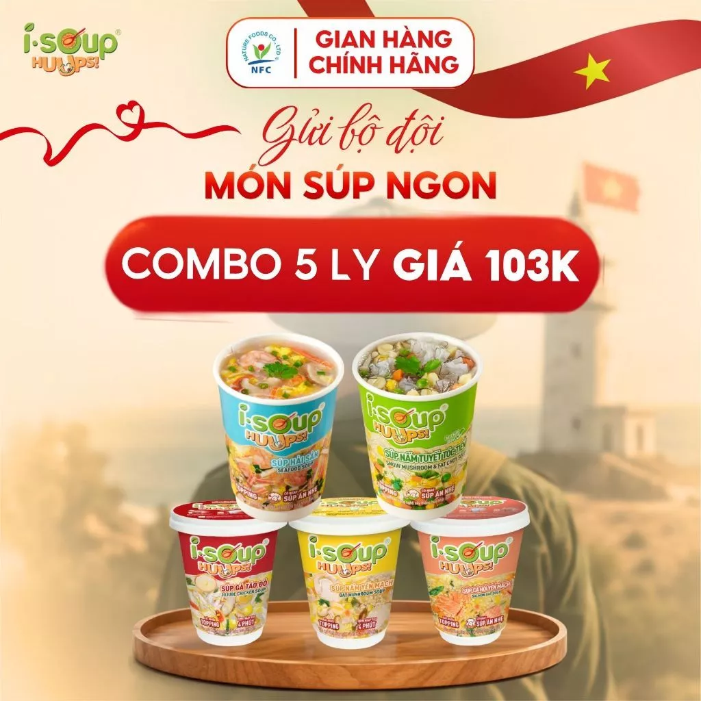 [MUA 5 GIÁ 103K] Combo 5 Ly Súp Ăn Liền Sấy Thăng Hoa Isoup Huups
