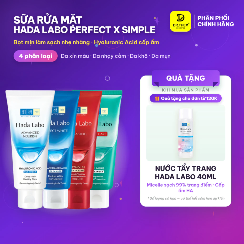 Sữa Rửa Mặt Hada Labo Premium / Advanced Nourish / Perfect White / Acne Care / Pro Anti Aging Cleanser 80g - Dr Thêm