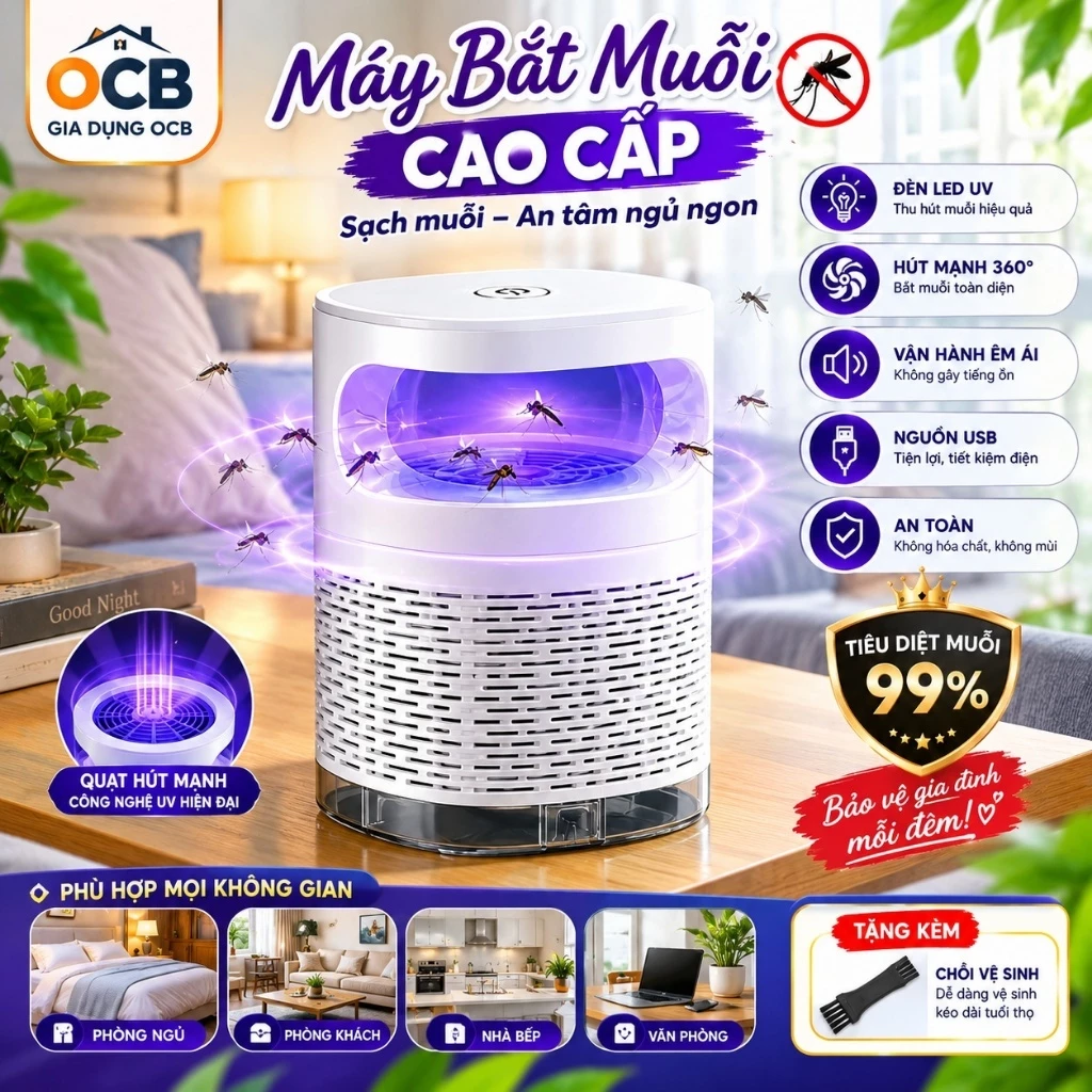[HÀNG LOẠI 1] Đèn Bắt Muỗi Hút Vật Lý Thông Minh LED – Diệt Muỗi Hiệu Quả 11–20m, An Toàn