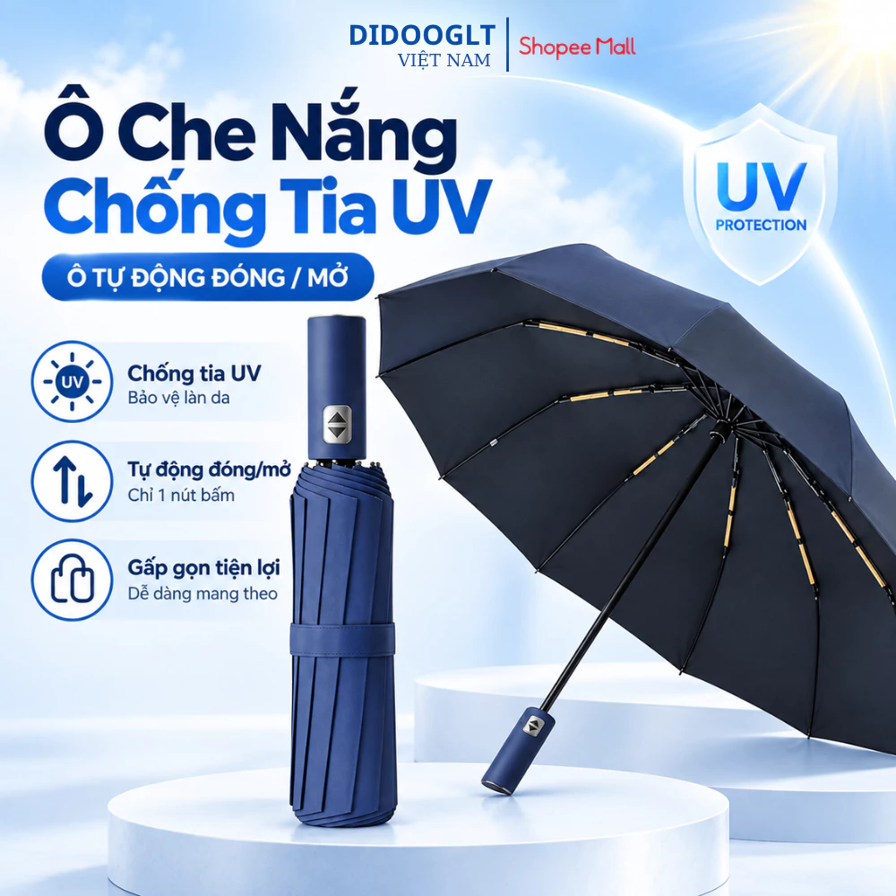Ô Dù Che Mưa Đi Nắng 10 Nan Cao Cấp Gấp Gọn Thủ Công Chống Tia UV, Nhỏ Gọn Cầm Tay Tiện Lợi