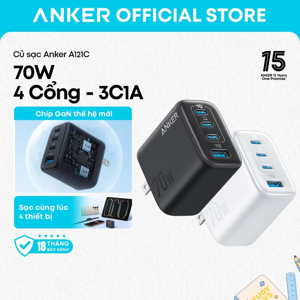 Củ sạc nhanh Anker Zolo A121C 70W 4 cổng, PD 3.0