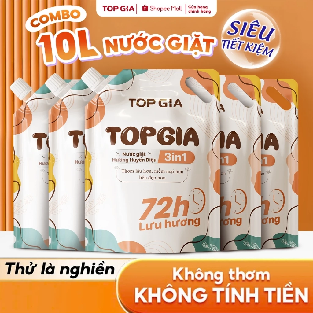 [ĐỘC QUYỀN SHOPEE VIP] Nước Giặt Xả TopGia Hương Huyền Diệu 3in1 Dịu Nhẹ, Hương Thơm Lâu 72H, Túi 2L