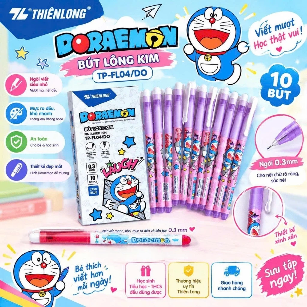 Combo Bút lông kim Thiên Long, ngòi 0.3mm, hình ngẫu nhiên, luyện viết chữ đẹp nét viết nhỏ, trơn cho học sinh