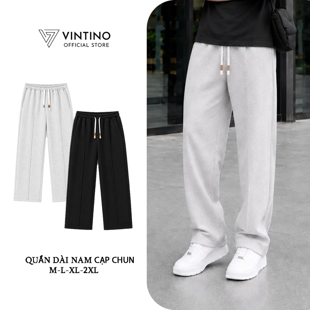 Quần Dài Baggy Vải Nỉ 2 Da Ống Suông Cạp Chun Unisex Nam Nữ VINTINO QD01