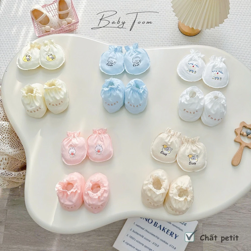 BTBC3. Set Bao Tay Bao Chân Bo Chun Cho Bé Sơ Sinh 3-5kg, Chất Vải Petit Mềm Mịn Mỏng Mát