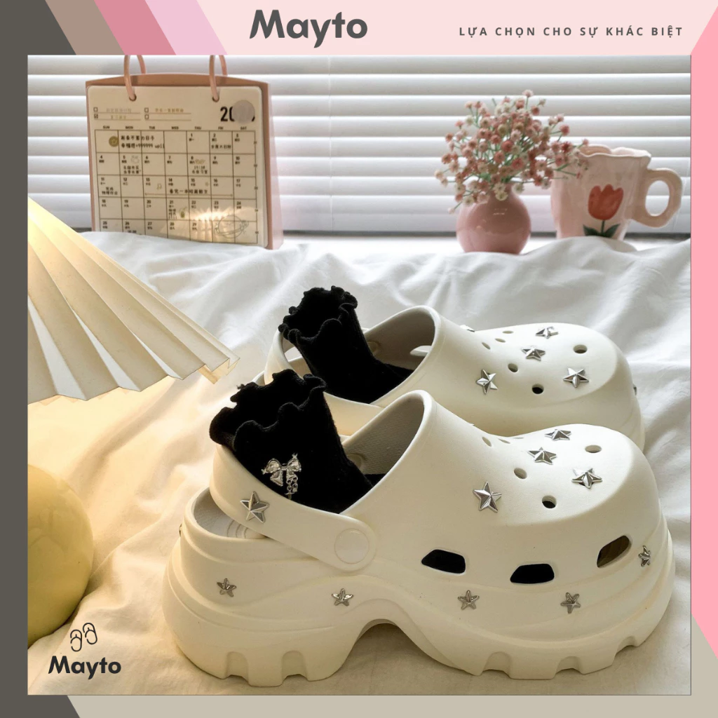 Dép nữ, dép sục Mayto đế cao 7cm Lucky V2 đính sao bạc y2k cá tính có quai hậu CS-313