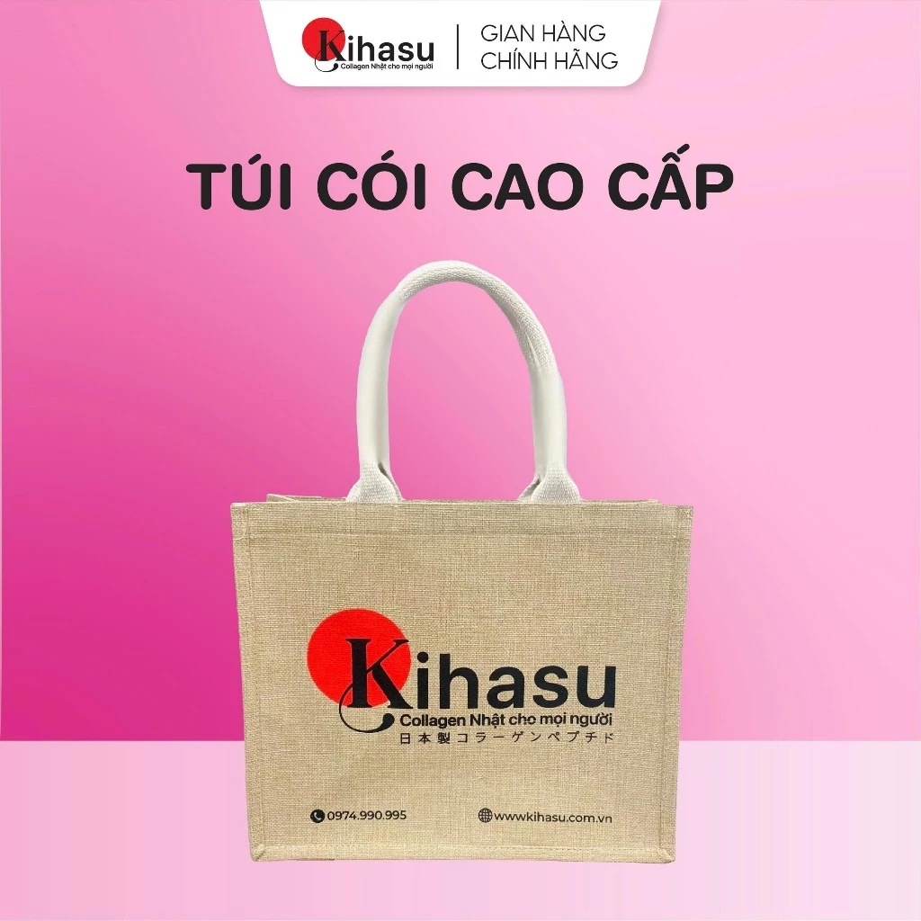 (Quà tặng không bán) Túi Xách Cói KIHASU Cao Cấp, Túi Tote Thời Trang Đựng Mỹ Phẩm Đi Chơi Đi Làm