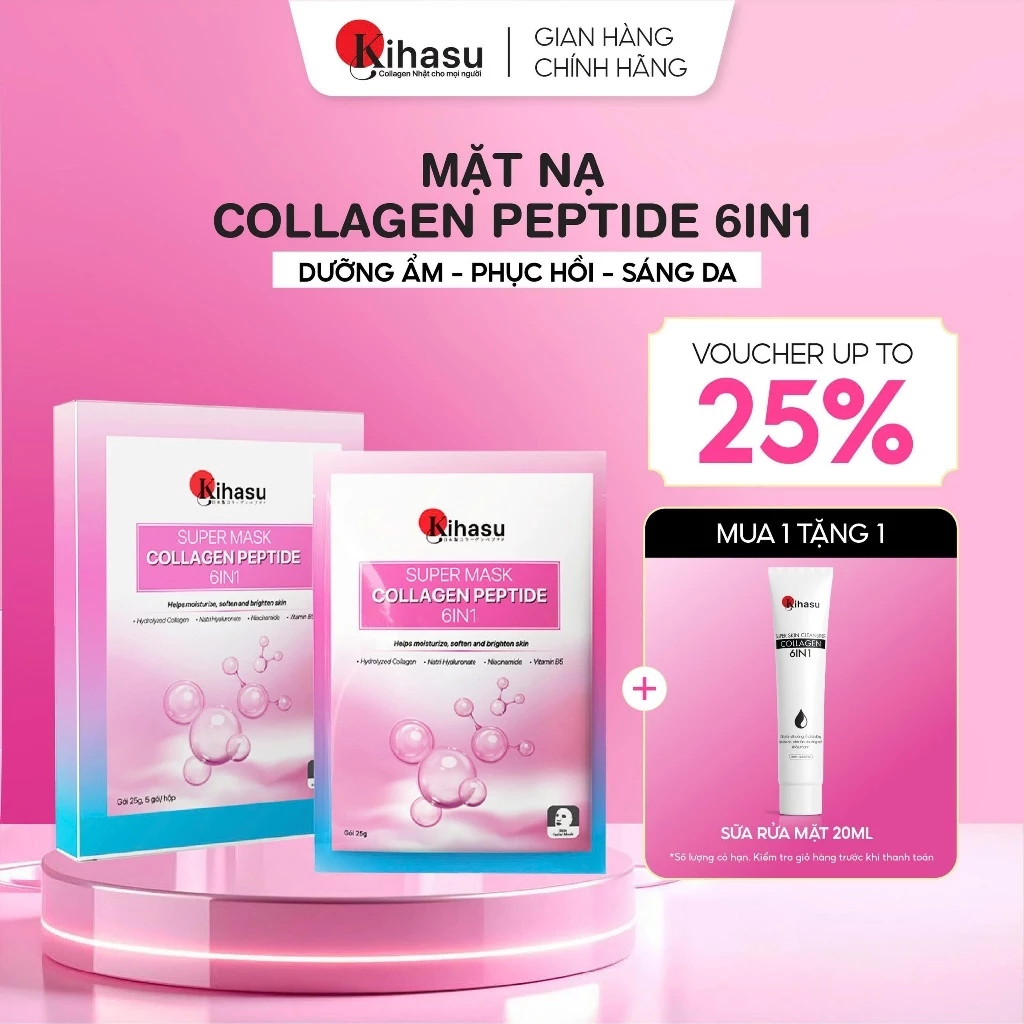 Mặt Nạ Collagen KIHASU Cấp Ẩm Mờ Thâm Dưỡng Sáng Da Phục Hồi Da Peptide 6in1 Công Nghệ Nhật Bản