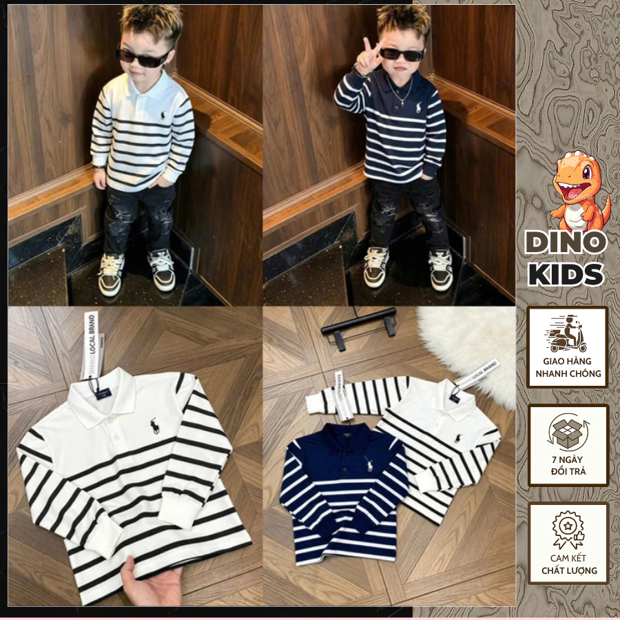 Áo polo bé trai dài tay cổ bẻ chất cotton gai thêu logo hàng cao cấp - Áo polo dài tay bé trai cổ bẻ 2 màu siêu đẹp