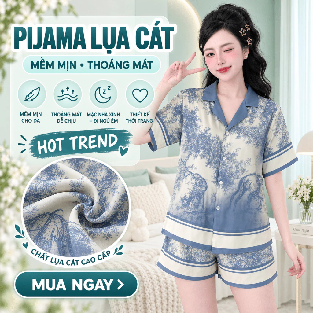 Bộ Pijama Lụa Nữ - Phong Cách Hiện Đại, Set Đồ Bộ Nữ Lụa Thiết Kế Mẫu Hot Nhất Năm sIZE 40 -70KG