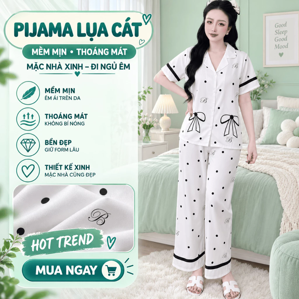 [HOT] Đồ bộ pijama Lụa nữ áo phông quần DÀI hình họa 5D, Pijama Lụa hoa lá xinh xẻo - thoải mái tạo nên Size 40 -70kg