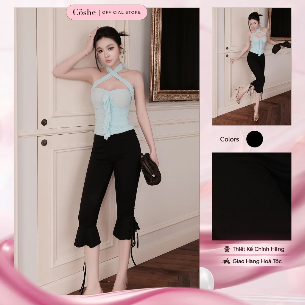 Quần lửng nữ COSHE Marlin Pants dáng ôm xòe bèo thắt dây vải thun cá tính dạo phố đi chơi