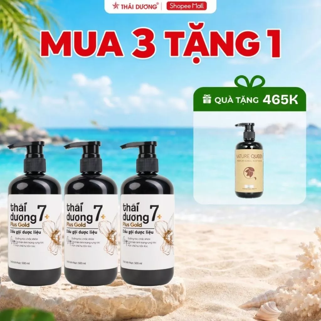 [MUA 3 TẶNG 1] COMBO 3 chai dầu gội Thái Dương 7 Plus Gold 500ml Tặng 1 sữa tắm Nature Queen 500ml