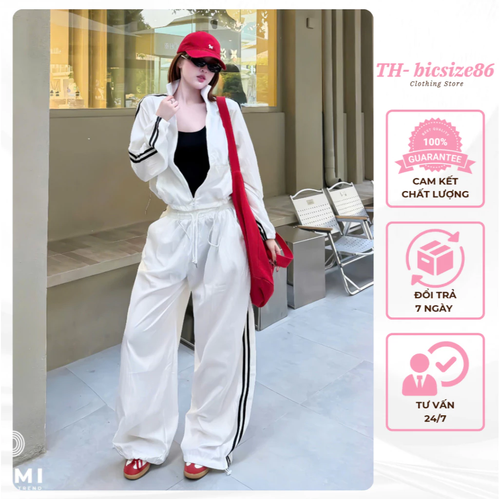 Set 3 chi tiết chất gió: Áo khoác túi bụng, rút chun gấu + áo 2s zip + quần xuông