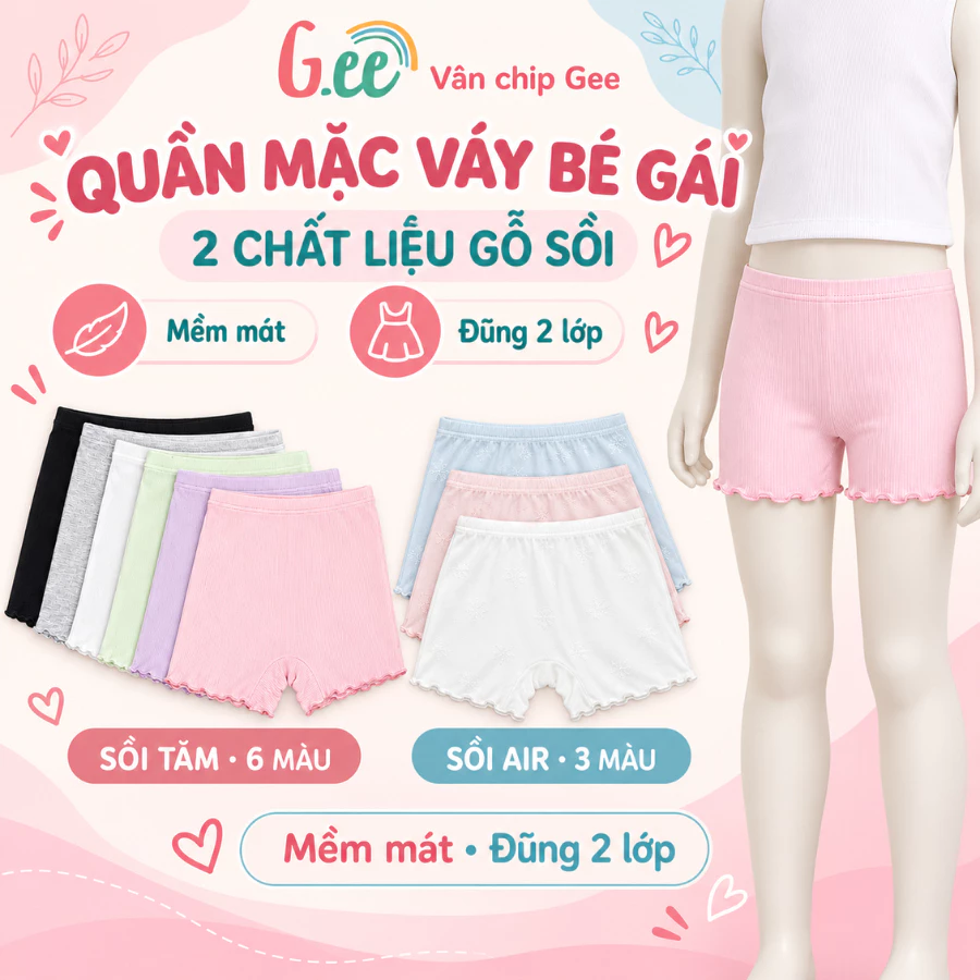 Quần mặc váy, quần chip mặc váy Gee vải gỗ sồi mềm mại thoáng mát che chắn tự tin cho bé cấp 1 cấp 2