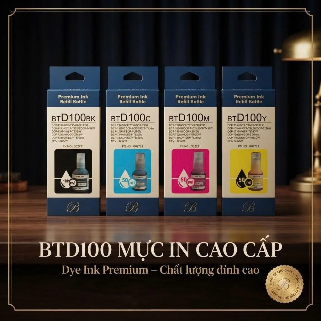 Mực Mitsuco BTD100BK Màu Đen & BTD100 Màu Xanh Đỏ Vàng Cho Brother T220 T420W T520W T820DW - Mực Đổ Cao Cấp Sắc Nét