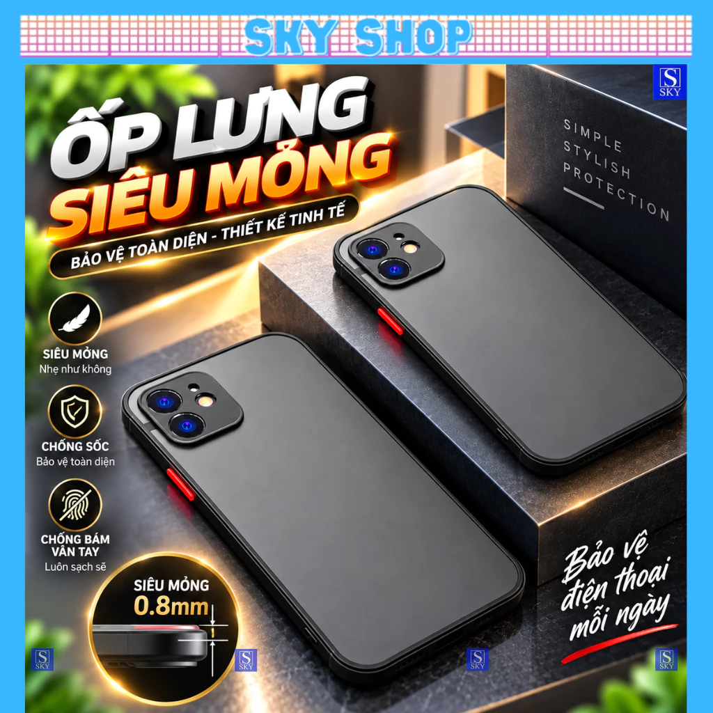 Ốp lưng iphone 13 pro max 11 pro max 12 pro max 14 pro max 15 16 promax xs max xr x 7 plus 8 plus 17 ProMax nhám màu đen