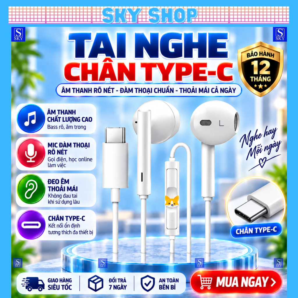 Tai Nghe có dây chân Type C cho 16 Pro Max 15 16 17 18 ProMax 15Pro 15Plus 15 có hỗ trợ mic nghe gọi, âm thanh bass