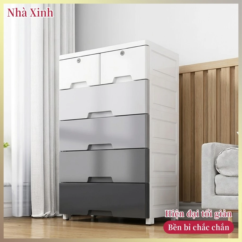 Tủ lưu trữ ngăn kéo chất liệu PP, đa tầng gia đình, đựng đồ chơi trẻ em, tủ quần áo em bé, tủ đầu giường đa năng