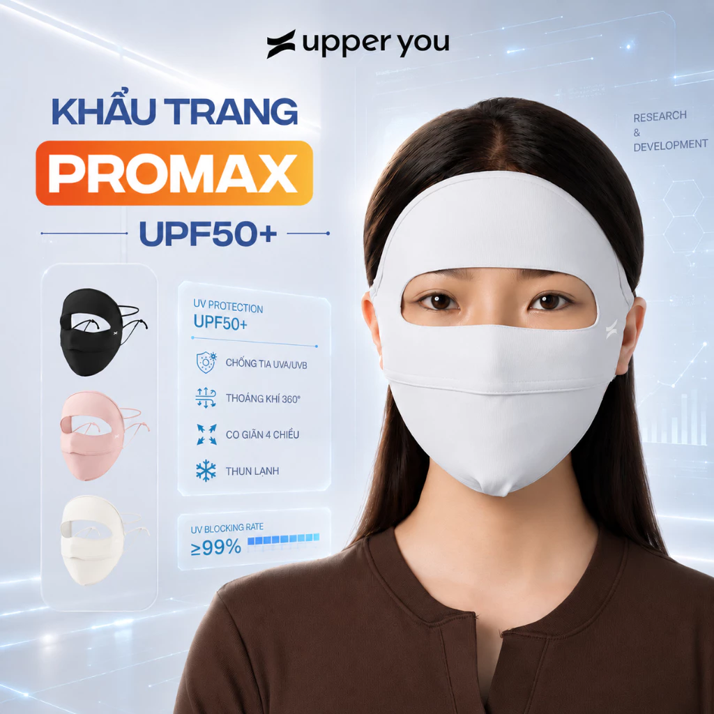 [ NÂNG CẤP ] Khẩu Trang Chống Nắng PROMAX Fullface UPF50+ 2 Lớp UPPER YOU Thun Lạnh Mịn Mát Dày Dặn Thoáng Khí - FM11