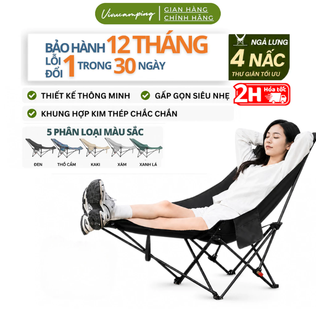 [Top 1 Bán Chạy] Ghế gấp gọn ngả lưng Vivu Outdoor chịu lực tốt, Ghế xếp gọn cắm trại dã ngoại