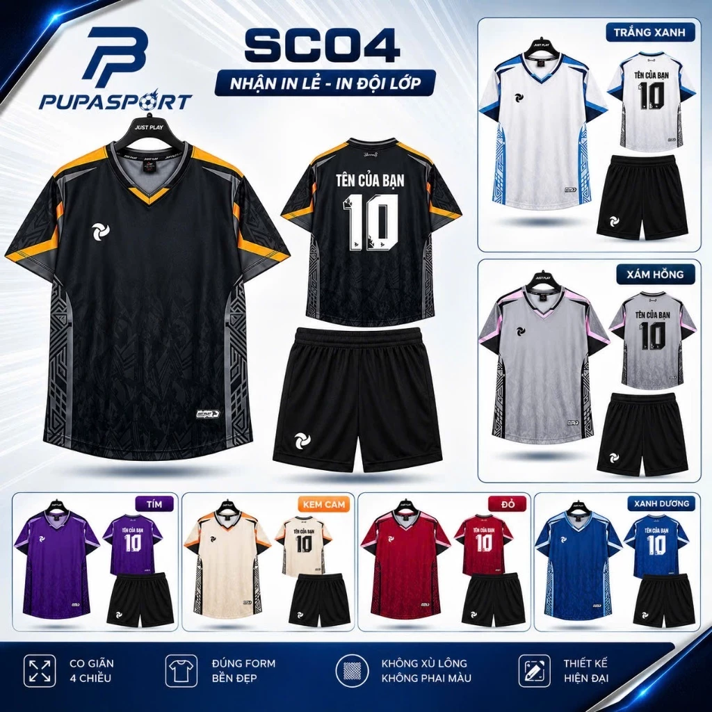[CÓ BIGSIZE 38-120KG] Bộ Quần Áo Bóng Đá Không Logo SC04 - Vải Mè Cao Cấp Cho Nam Nữ, Có In Tên Sport Unisex