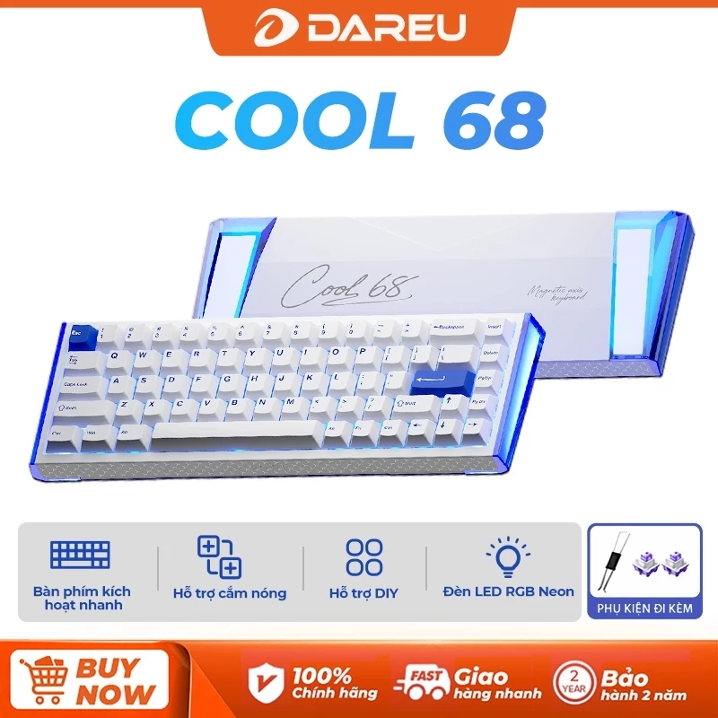 Bàn Phím Cơ Có Dây DAREU Cool68 Hỗ Trợ Hotswap 26 hiệu ứng ánh sáng LED RGB 1 Mode Kết Nối