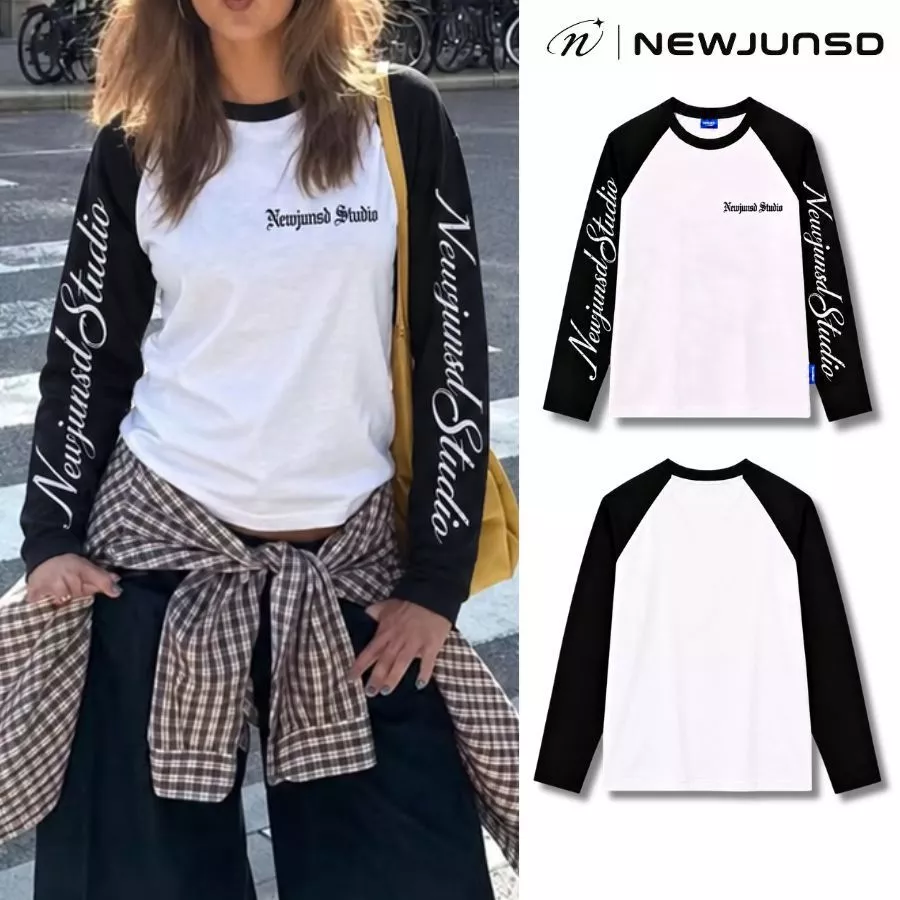 Áo Thun Tay Dài Raglan NEWJUNSD Họa Tiết "NEWJUNSD STUDIO" – Form Boxy Unisex Phối Đen Trắng Chất Vải Cotton 270Gsm