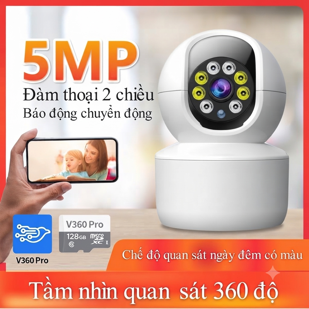 Camera giám sát không dây wifi toàn cảnh 360 độ màn hình HD điều khiển từ xa…