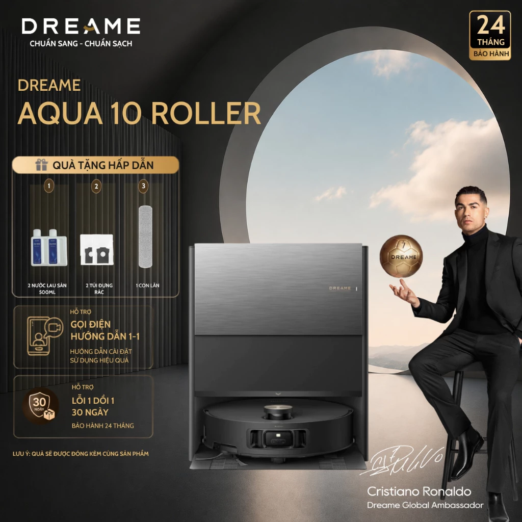 Robot Hút Bụi Lau Nhà Dreame Aqua 10 Roller | Trạm Sạc Giặt Sấy | Vượt Vật Cản 6cm | BH 24 Tháng