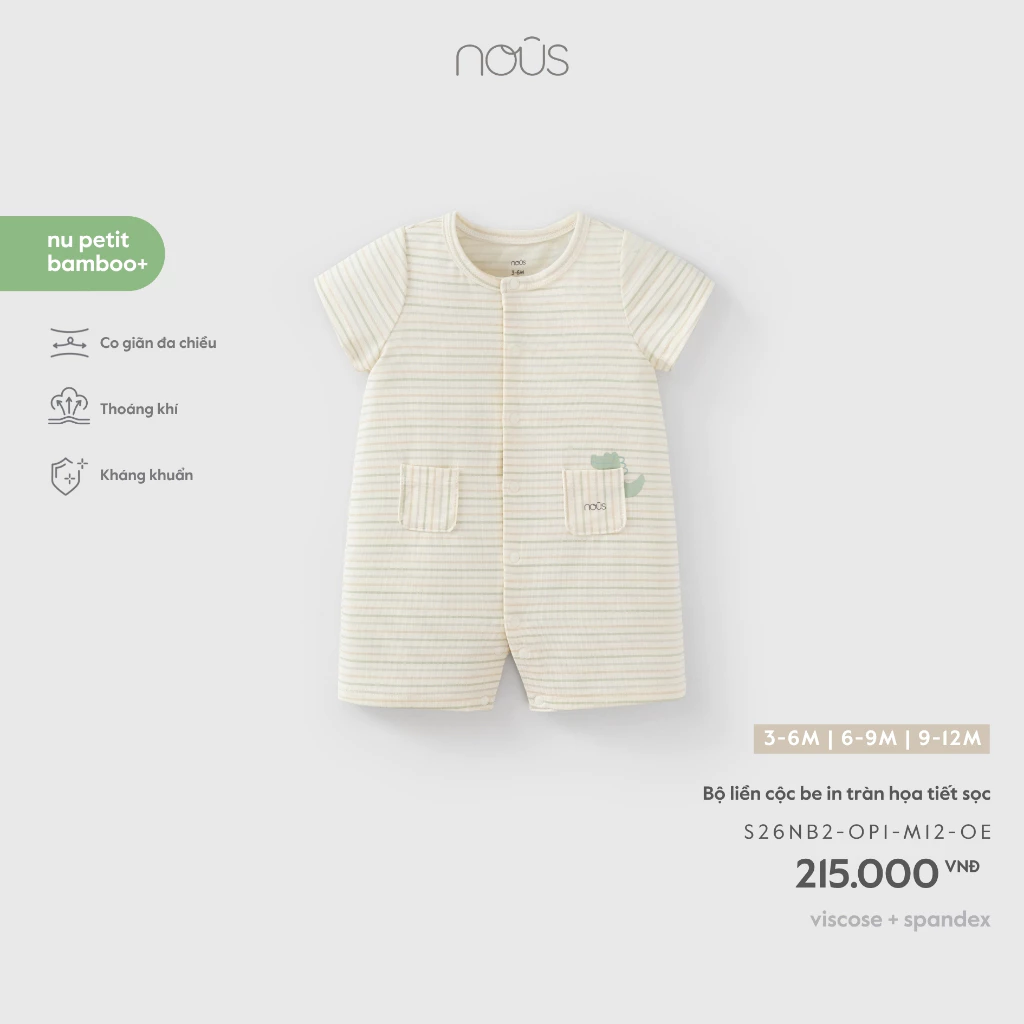 Nous Baby Bộ liền cộc mềm mát bé trai bé gái, body cộc tay in hình dễ thương cho bé dưới 10.5kg BST T9