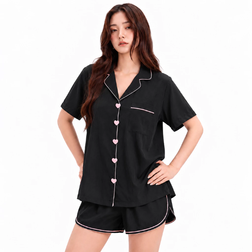 Fit To Sleep - Bộ Ngủ Ngắn Tay Cao Cấp - Form Oversize - Mềm Mịn Mặc Ở Nhà Hiện Đại - Thỏa Mái - Thời Trang - Màu Đen