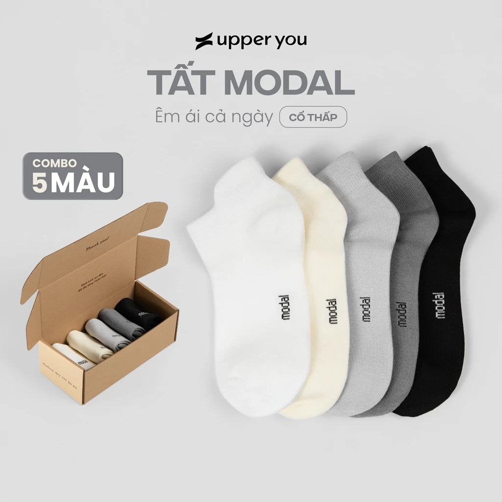 Combo 3 Đôi Tất Vớ Modal Gỗ Sồi Kháng Khuẩn Khử Mùi Upper You Cổ Ngắn Signature Mềm Mịn Êm Chân Cả Ngày Dài - SNF2002
