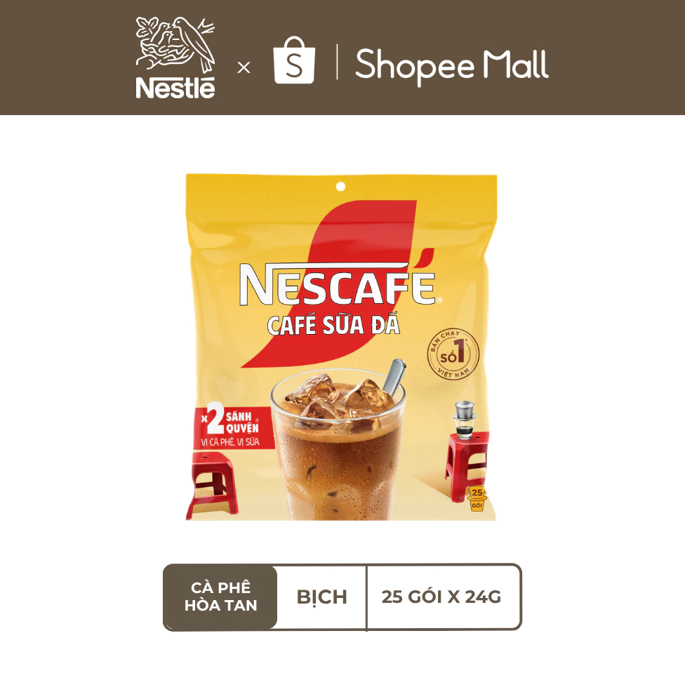 Bịch Cà phê Hòa tan NESCAFÉ CAFÉ SỮA ĐÁ 25 gói Nhân đôi sánh quyện
