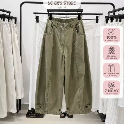 Quần ống rộng nữ suông thụng có khuy điều chỉnh, quần dài unisex nam nữ đường phố tôn dáng - Q154