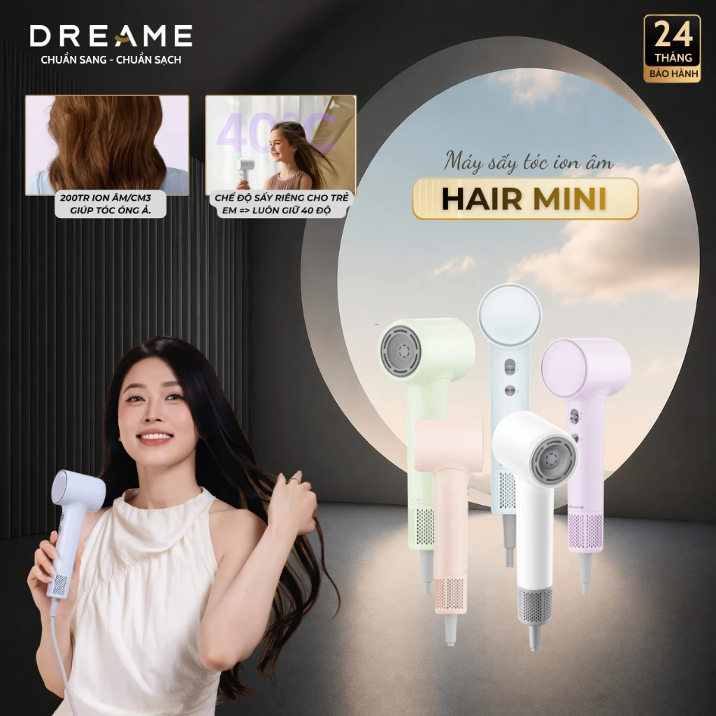 Máy Sấy Tóc Ion Âm Dreame Hair Mini | Siêu Nhỏ Gọn 270g | Động Cơ Tốc Độ Cao | Bảo Hành 24 Tháng