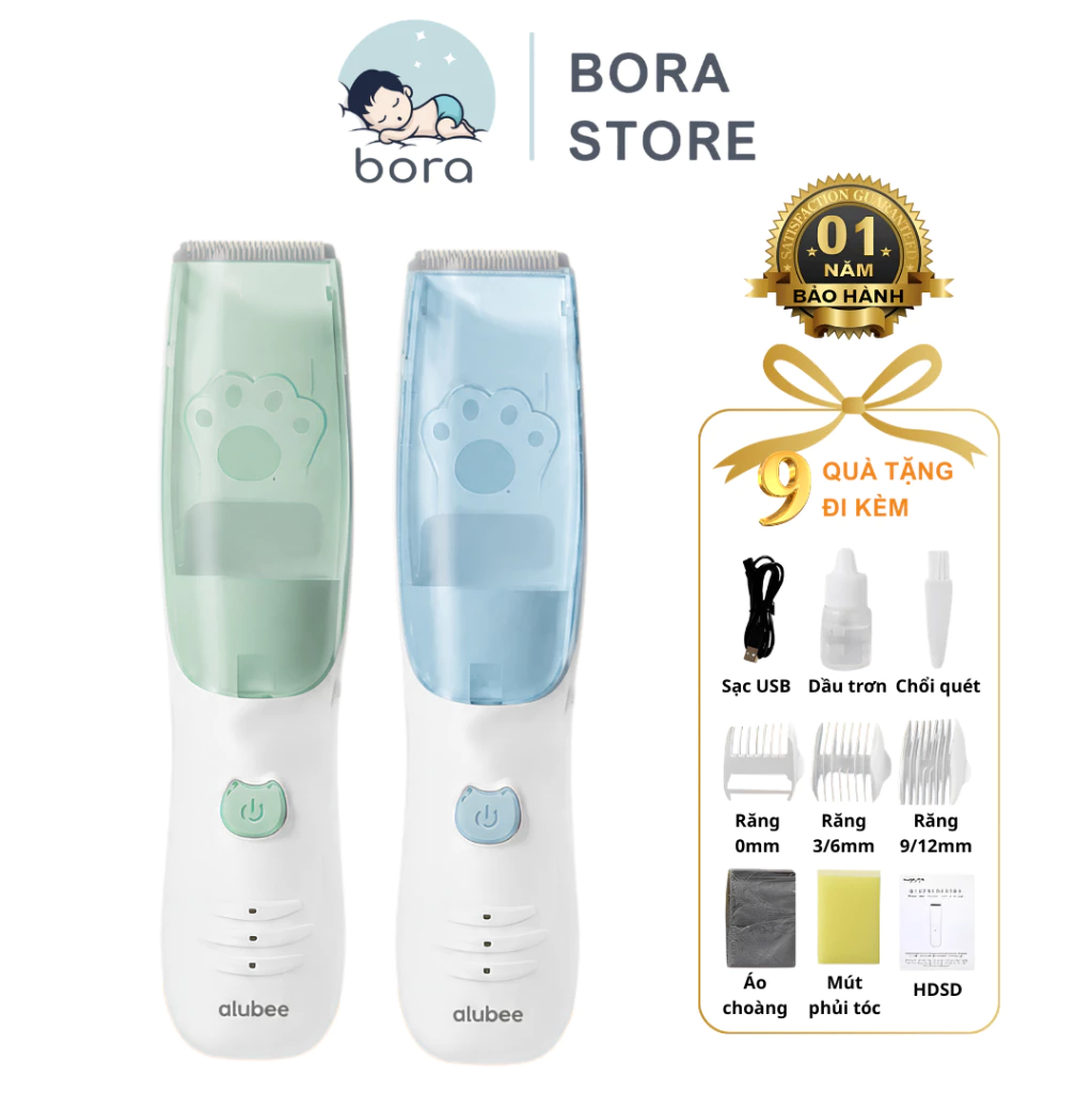Tông đơ cắt tóc Alubee cho bé, kèm hút tóc, giúp bé không bị ngứa khi dính tóc