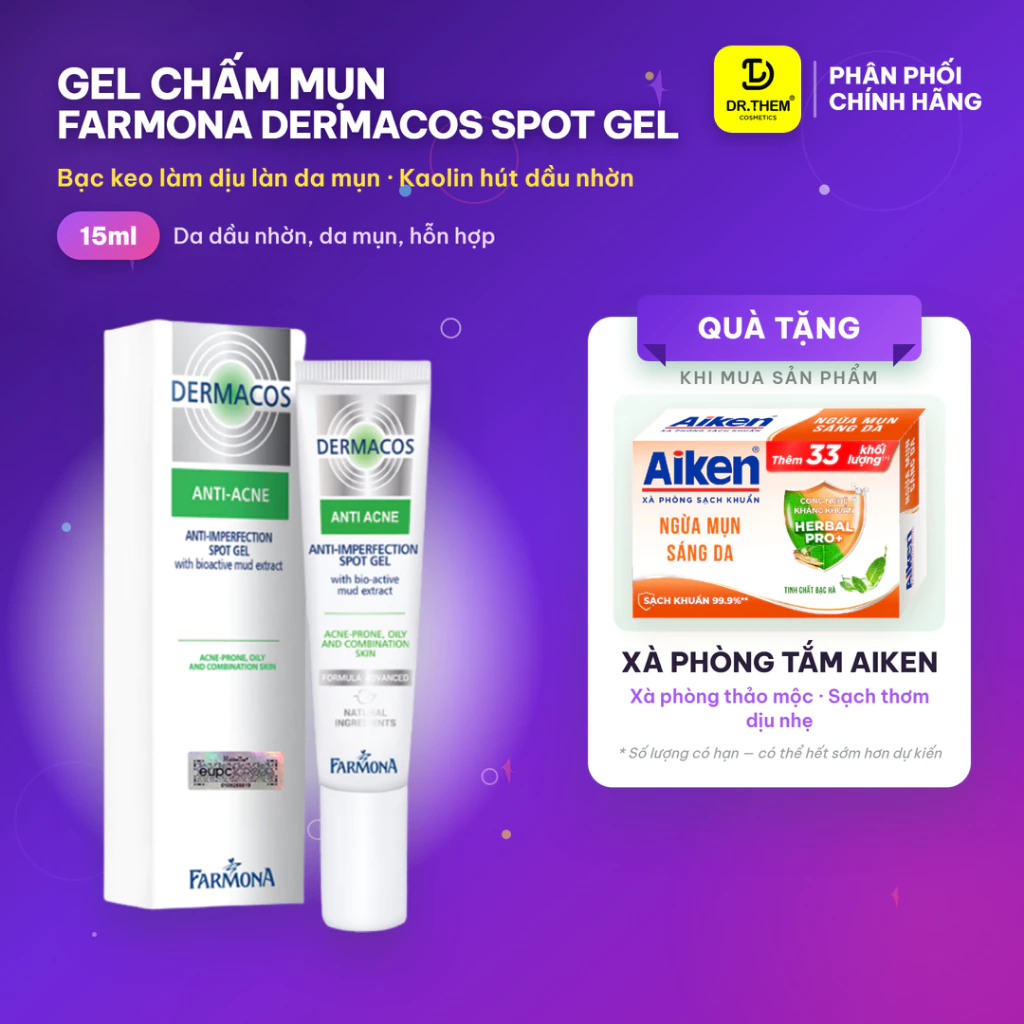 Gel Chấm Mụn Farmona Dermacos Anti Acne Imperfection Spot Gel - Kem giảm Mụn, Chứa Bùn Hoạt Tính 15g - Dr Thêm
