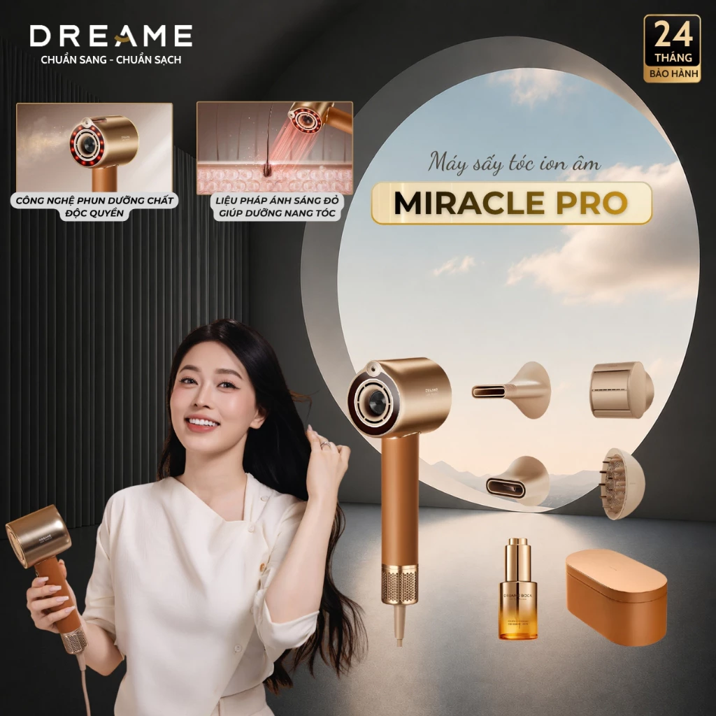 Máy Sấy Tóc Ion Âm Dreame Miracle Pro | Box 4 Đầu Sấy, Tạo Kiểu Kèm Tinh Dầu | Sấy Khô Siêu Tốc | Bảo Hành 24 Tháng