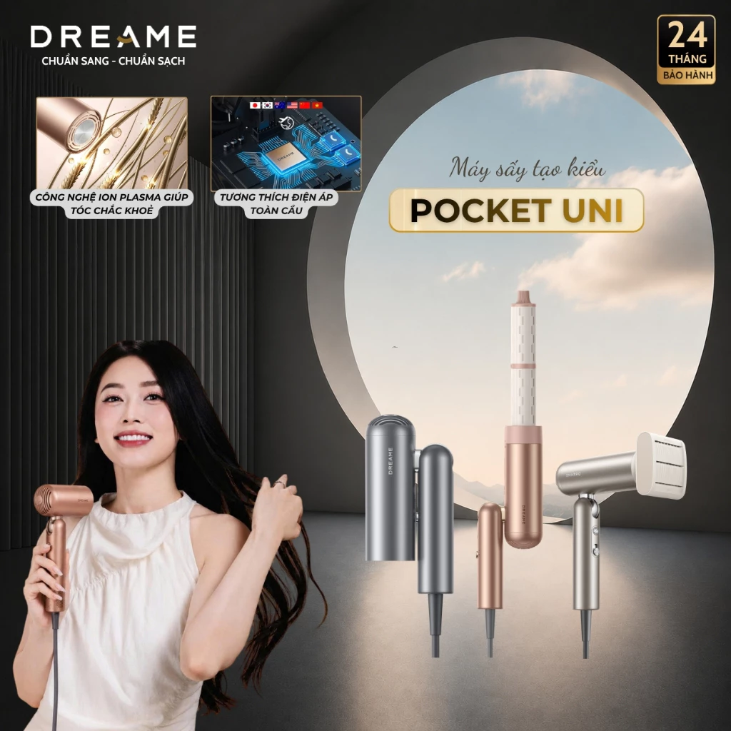 Máy Sấy Tóc Ion Âm Dreame Pocket Uni | Gấp Gọn Tích Hợp Tạo Kiểu Tóc | Sấy Khô Tức Thì | Bảo Hành 24 Tháng