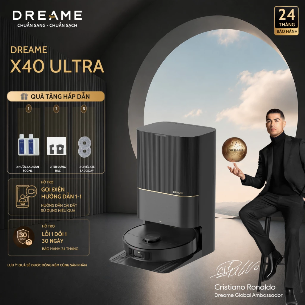 Robot Hút Bụi Lau Nhà Dreame X40 Ultra | Tự Động Giặt, Sấy Giẻ Lau | Cảm Biến Bụi Bẩn | BH 24 Tháng