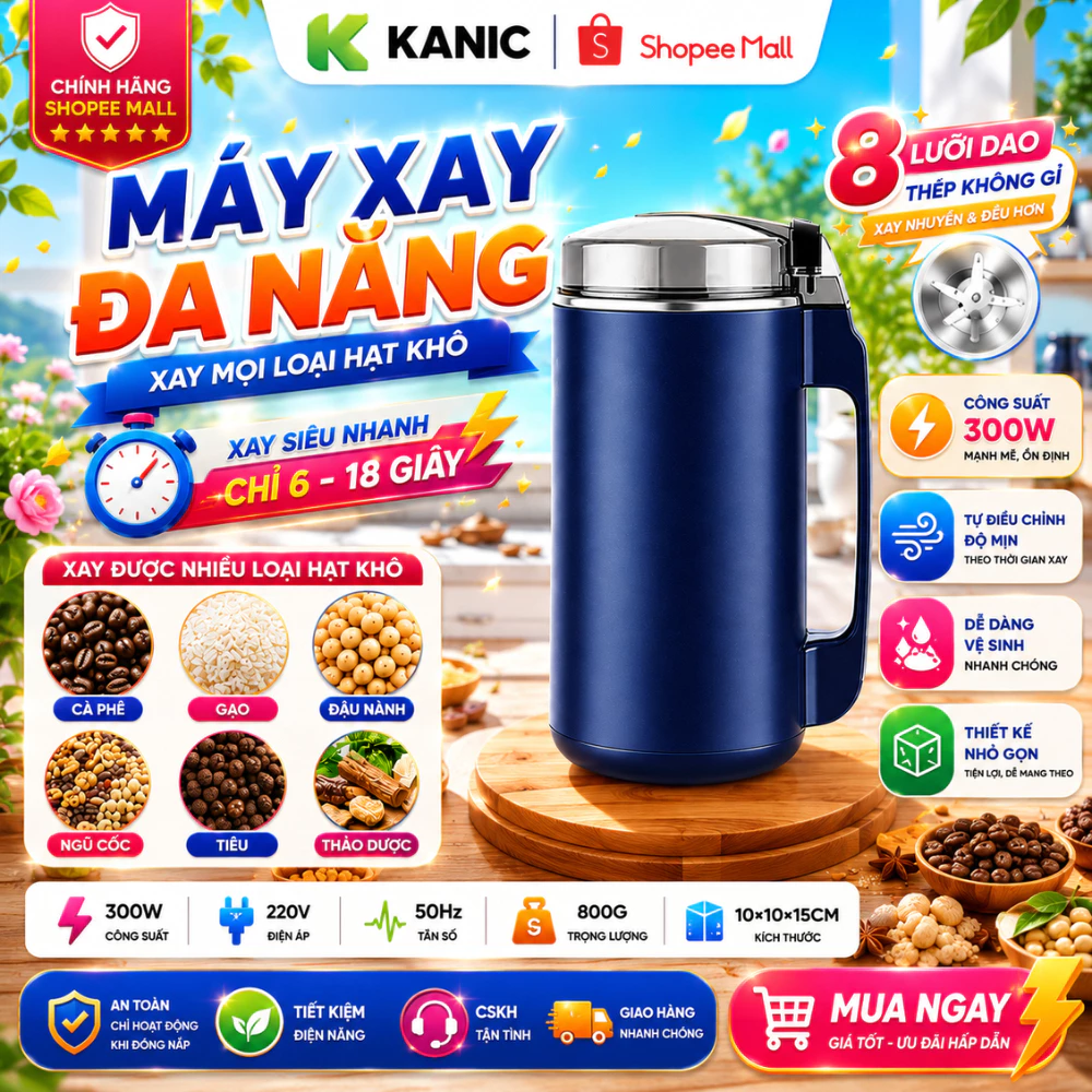 Máy Xay Hạt Khô Đa Năng Công Suất 300W Combo Xay Bột Ngũ Cốc, Cafe, Thảo Dược, Các Loại Hạt Cực Nhanh, Tiện Dụng